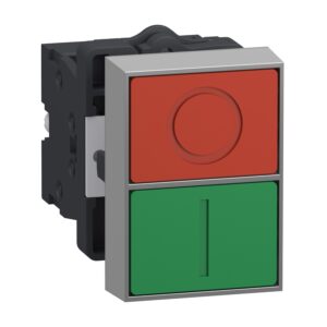 Schneider XA2EA7A3415 Harmony | Double-headed push button, Easy Harmony XA2, plastic, 22mm, 1 green flush marked I + 1 red flush marked O, 1NO + 1NC