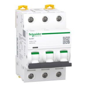 Schneider A9F94316 | Miniature circuit-breaker, Acti9 iC60L, 3P, 16 A, C curve, 15000 A (IEC 60898-1), 25 kA (IEC 60947-2)