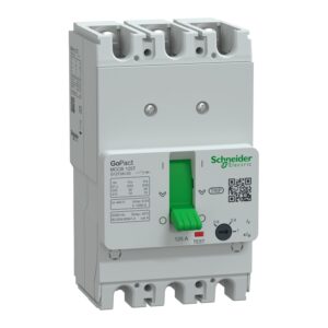Schneider G12T3A125 | Circuit breaker, GoPact MCCB 125, 3 poles, 10kA at 415VAC, 125A rating, TMD trip unit, adjustable thermal protection