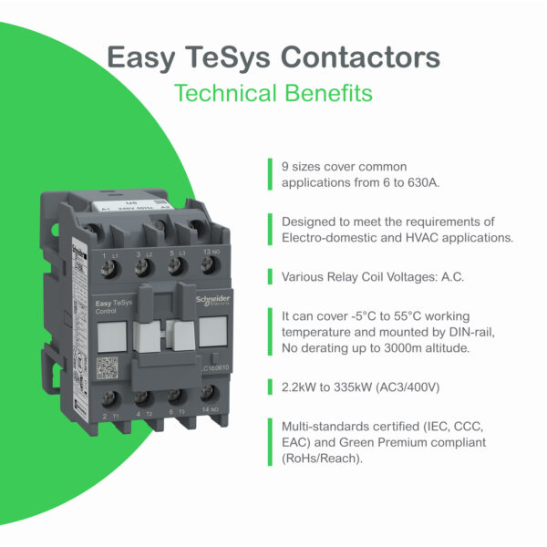 Schneider LC1E80M7 |  Contactor,Easy TeSys Control,LC1E,3P(3NO),AC-3/AC-3e,<=440V,80A,220V AC coil,50/60Hz - Image 2