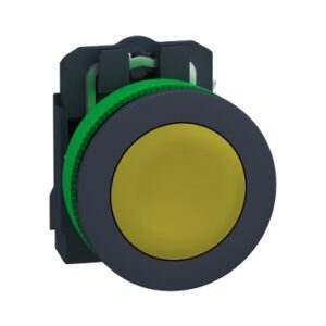 Schneider XB5FA51 | Antimicrobial Push button flush mounted, Harmony XB5, plastic, yellow, 30mm, spring return, unmarked, 1NO