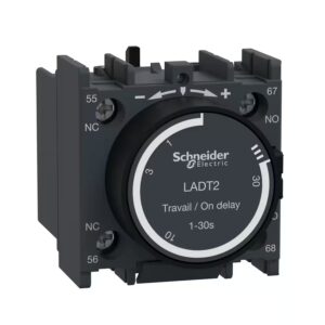 Schneider LADT2 | Time delay auxiliary contact block, TeSys D, 1NO + 1NC, on delay 1-30 s, front mounting, screw terminals