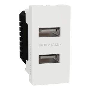 Schneider M3TB_USB_2A | USB Type A, Miluz E, 2 Port, 2.1A, 1 Module, White