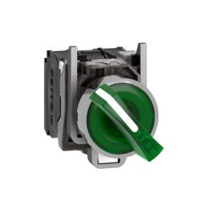 Schneider XB4BK123M5 Harmony | Illuminated selector switch, metal, green, Ø22, 2 positions, stay put, 230…240 V AC, 1 NO + 1 NC
