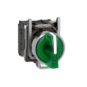 Schneider XB4BK133M5 Harmony | Illuminated selector switch, metal, green, Ø22, 3 positions, stay put, 230…240 V AC, 1 NO + 1 NC