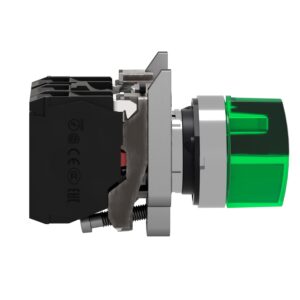 Schneider XB4BK133M5 Harmony | Illuminated selector switch, metal, green, Ø22, 3 positions, stay put, 230…240 V AC, 1 NO + 1 NC