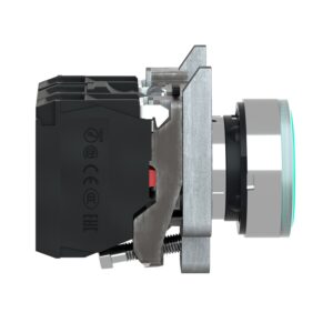 Schneider XB4BW3365 Harmony | Illuminated push button, metal, flush, green, Ø22, spring return, <= 250 V, 1 NO + 1 NC