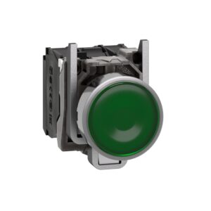 Schneider XB4BW33M5 | Illuminated push button, metal, flush, green, Ø22, spring return, 230…240 V AC, 1 NO + 1 NC