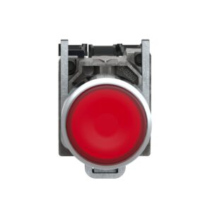 Schneider XB4BW3465 Harmony | Illuminated push button, metal, flush, red, Ø22, spring return, <= 250 V, 1 NO + 1 NC