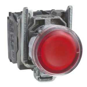 Schneider XB4BW3465 Harmony | Illuminated push button, metal, flush, red, Ø22, spring return, <= 250 V, 1 NO + 1 NC
