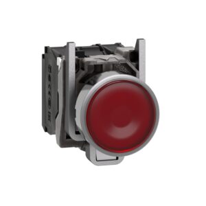 Schneider XB4BW34M5 Harmony | Illuminated push button, metal, flush, red, Ø22, spring return, 230…240 V AC, 1 NO + 1 NC