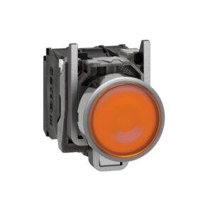 Schneider XB4BW35M5  Harmony | Illuminated push button, metal, flush, orange, Ø22, spring return, 230…240 V AC, 1 NO + 1 NC